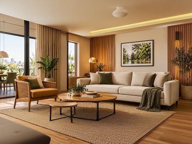 Exemplo de ambiente decorado com IA com design de interiores contemporâneo em living de alto padrão