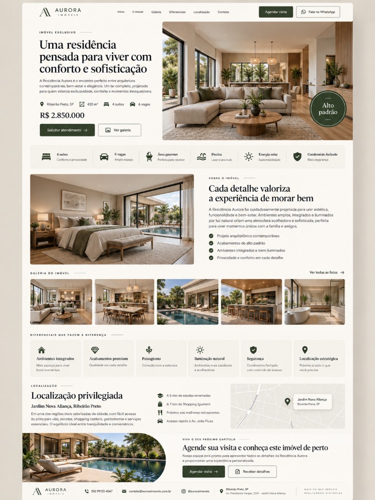 Landing page imobiliária da Residência Aurora: conforto, sofisticação, galeria e conversão direta
